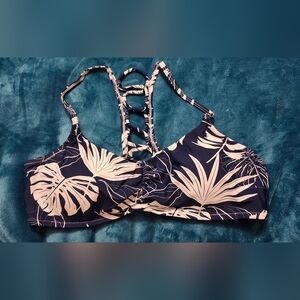 Navy and white Tropical Print Bikini Top